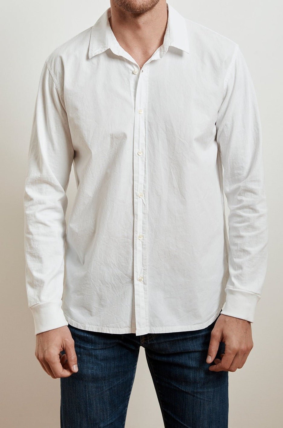 ARLIE CONTRAST COTTON JERSEY BUTTON-UP SHIRT - Velvet Staging 2.0