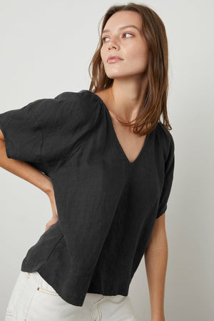 CALLIN PUFF SLEEVE LINEN TOP - Velvet Staging 2.0