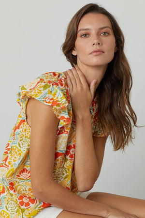 CANDACE RUFFLE SLEEVE PRINTED TOP - Velvet Staging 2.0