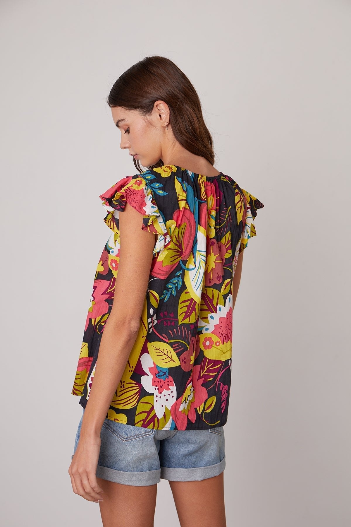 CANDACE RUFFLE SLEEVE PRINTED TOP - Velvet Staging 2.0-26916087038148