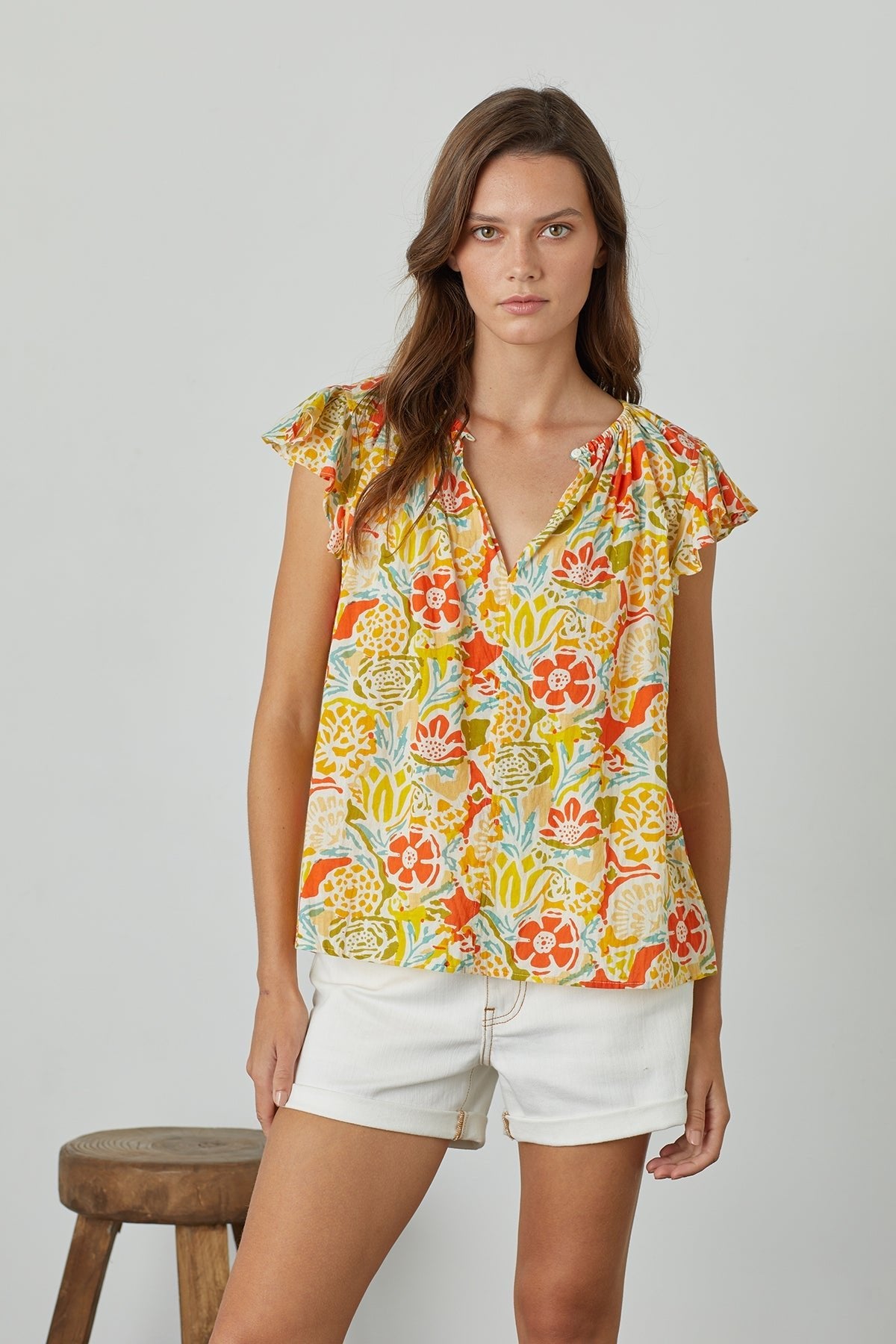 CANDACE RUFFLE SLEEVE PRINTED TOP - Velvet Staging 2.0