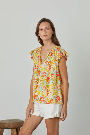 CANDACE RUFFLE SLEEVE PRINTED TOP - Velvet Staging 2.0