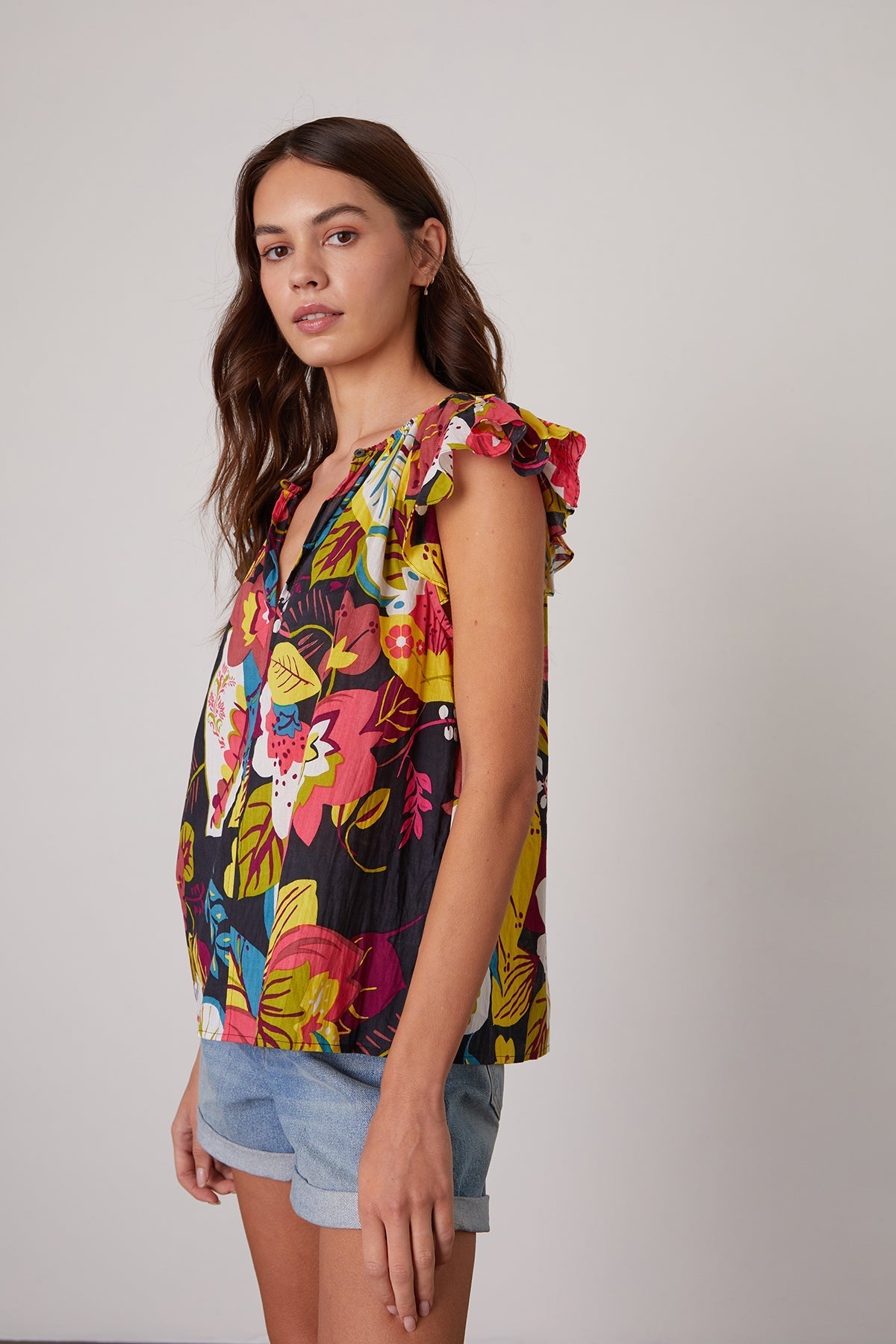 CANDACE RUFFLE SLEEVE PRINTED TOP - Velvet Staging 2.0-26916087005380