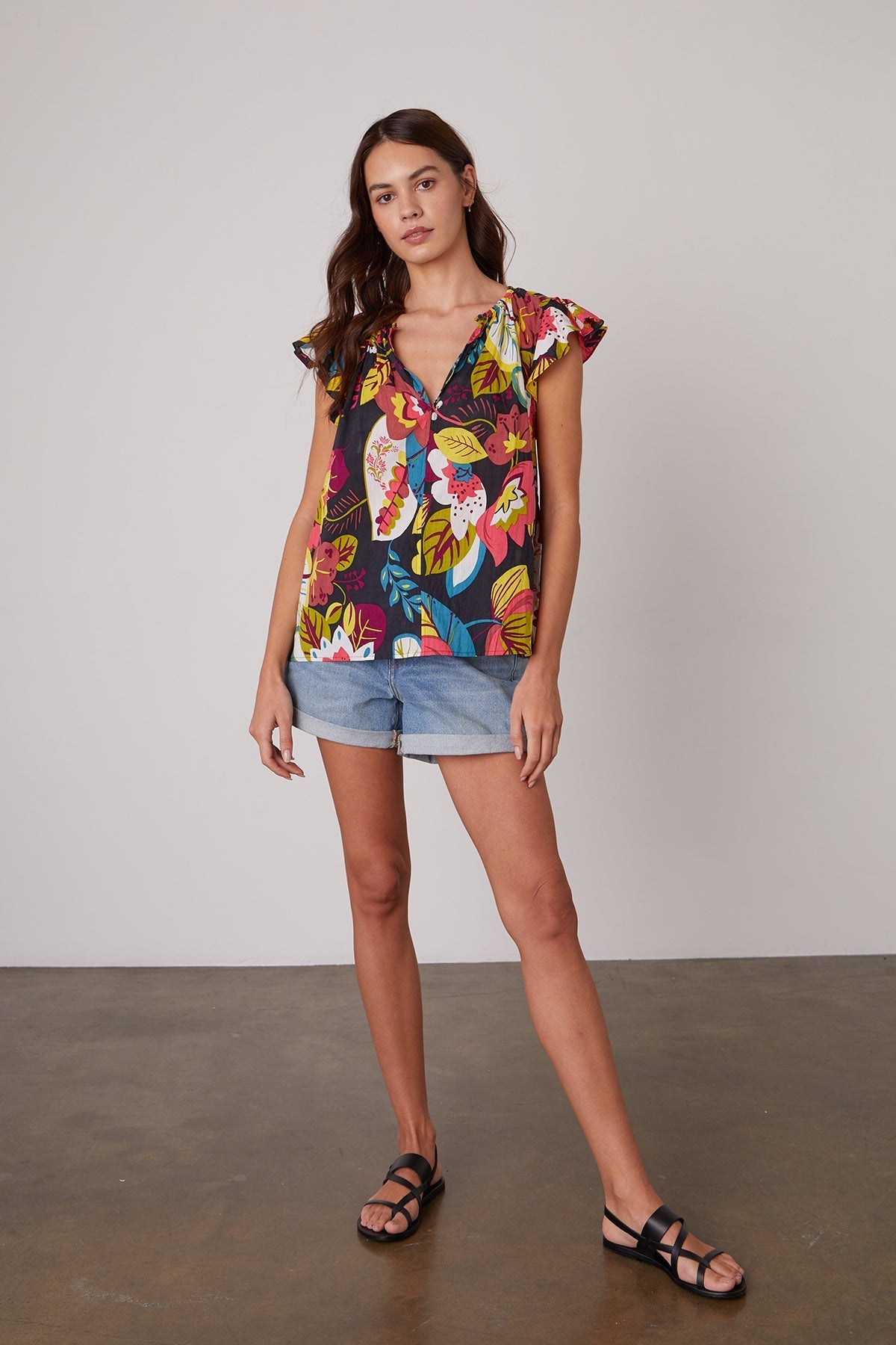 CANDACE RUFFLE SLEEVE PRINTED TOP - Velvet Staging 2.0-26916087070916