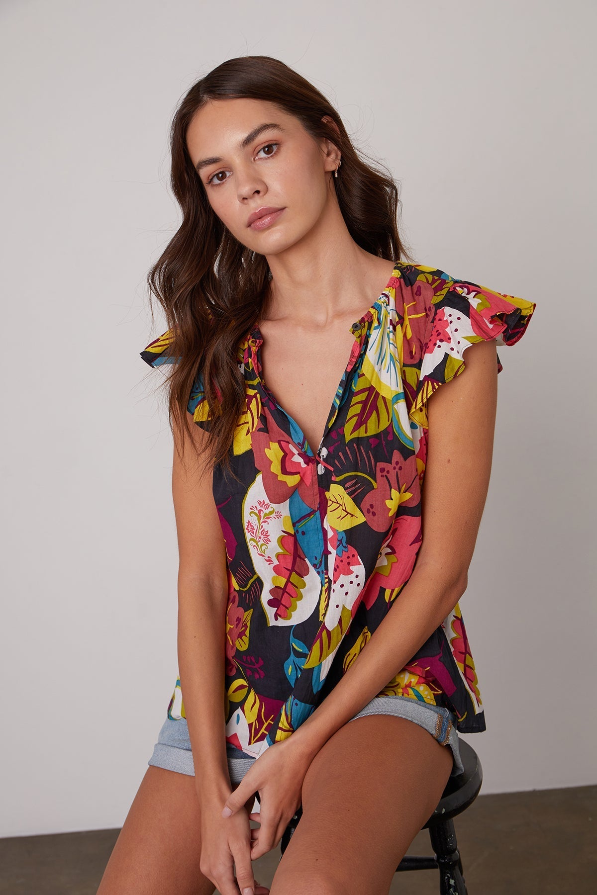 CANDACE RUFFLE SLEEVE PRINTED TOP - Velvet Staging 2.0