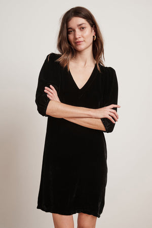 CARISSA SILK VELVET PUFF SLEEVE DRESS - Velvet Staging 2.0