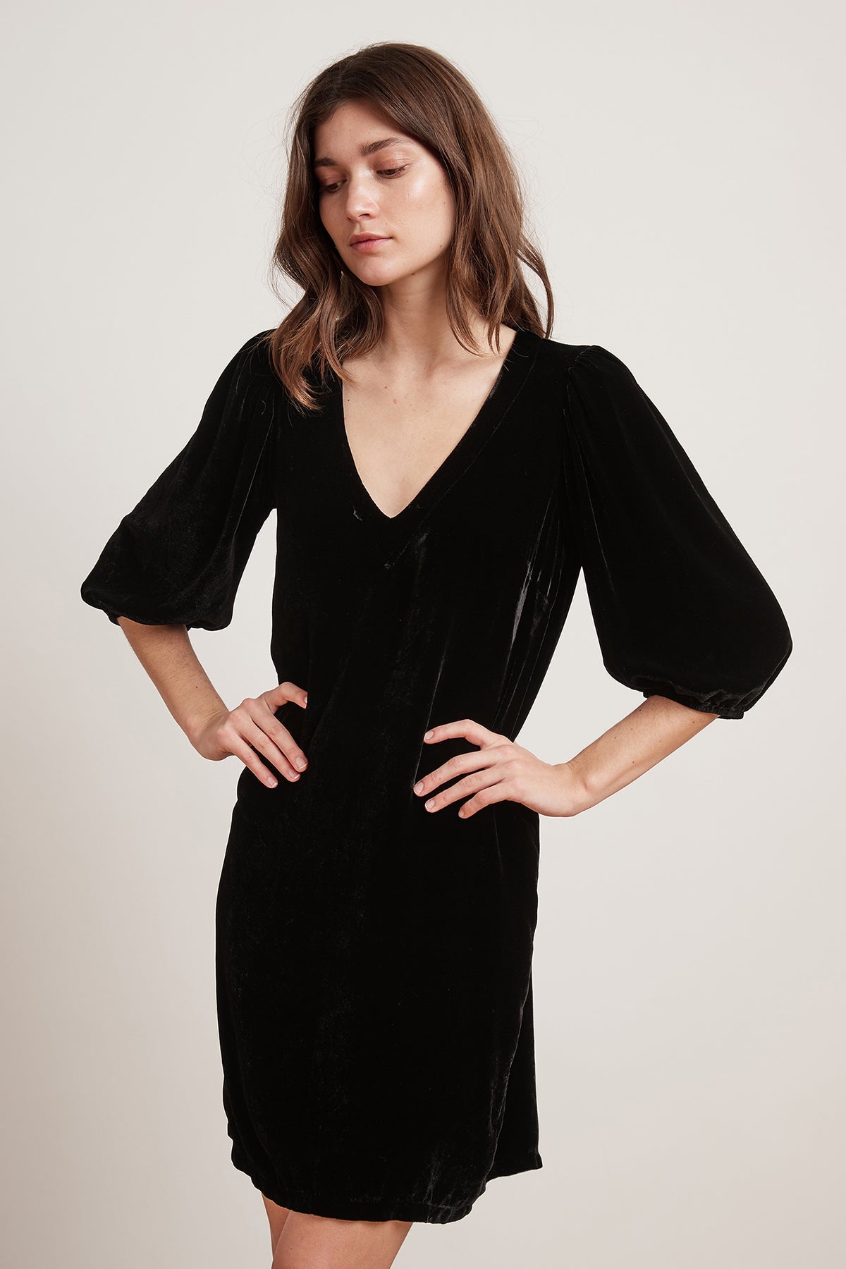 CARISSA SILK VELVET PUFF SLEEVE DRESS - Velvet Staging 2.0