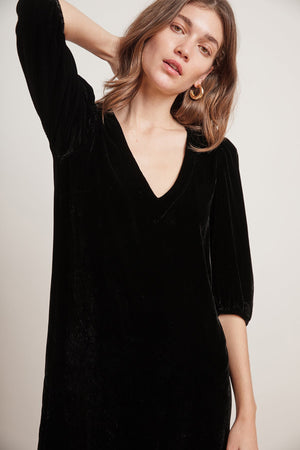 CARISSA SILK VELVET PUFF SLEEVE DRESS - Velvet Staging 2.0