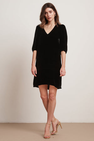 CARISSA SILK VELVET PUFF SLEEVE DRESS - Velvet Staging 2.0