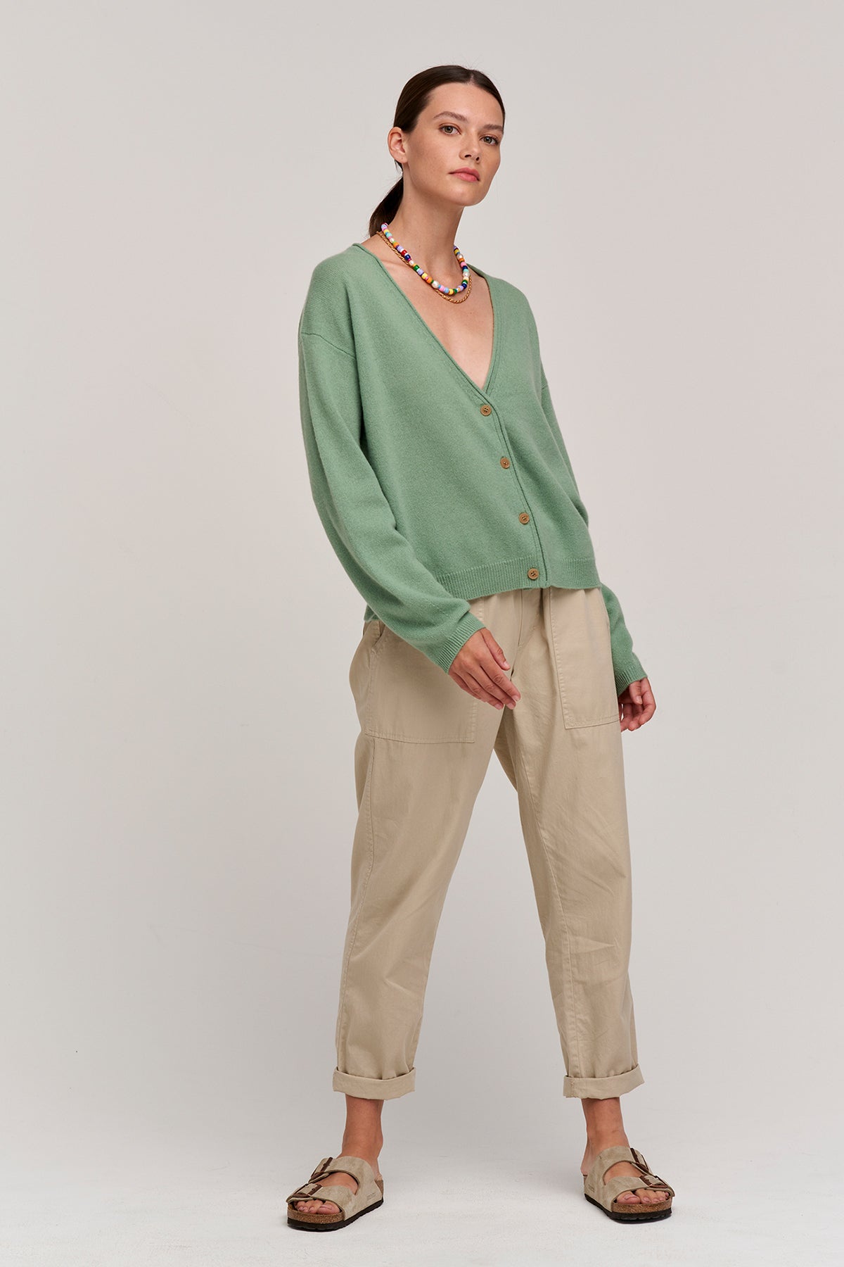 Misty Pant in Oatmeal with Erika Sweater in Sap Front 2