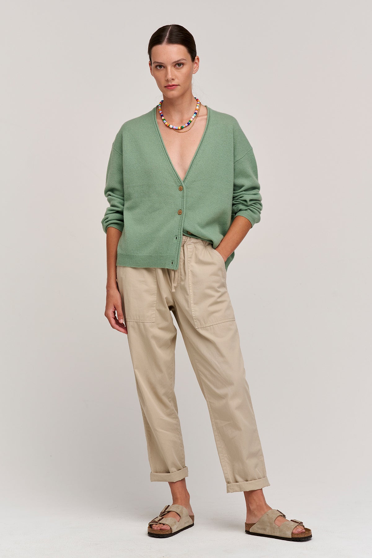 Misty Pant in Oatmeal with Erika Sweater in Sap Front