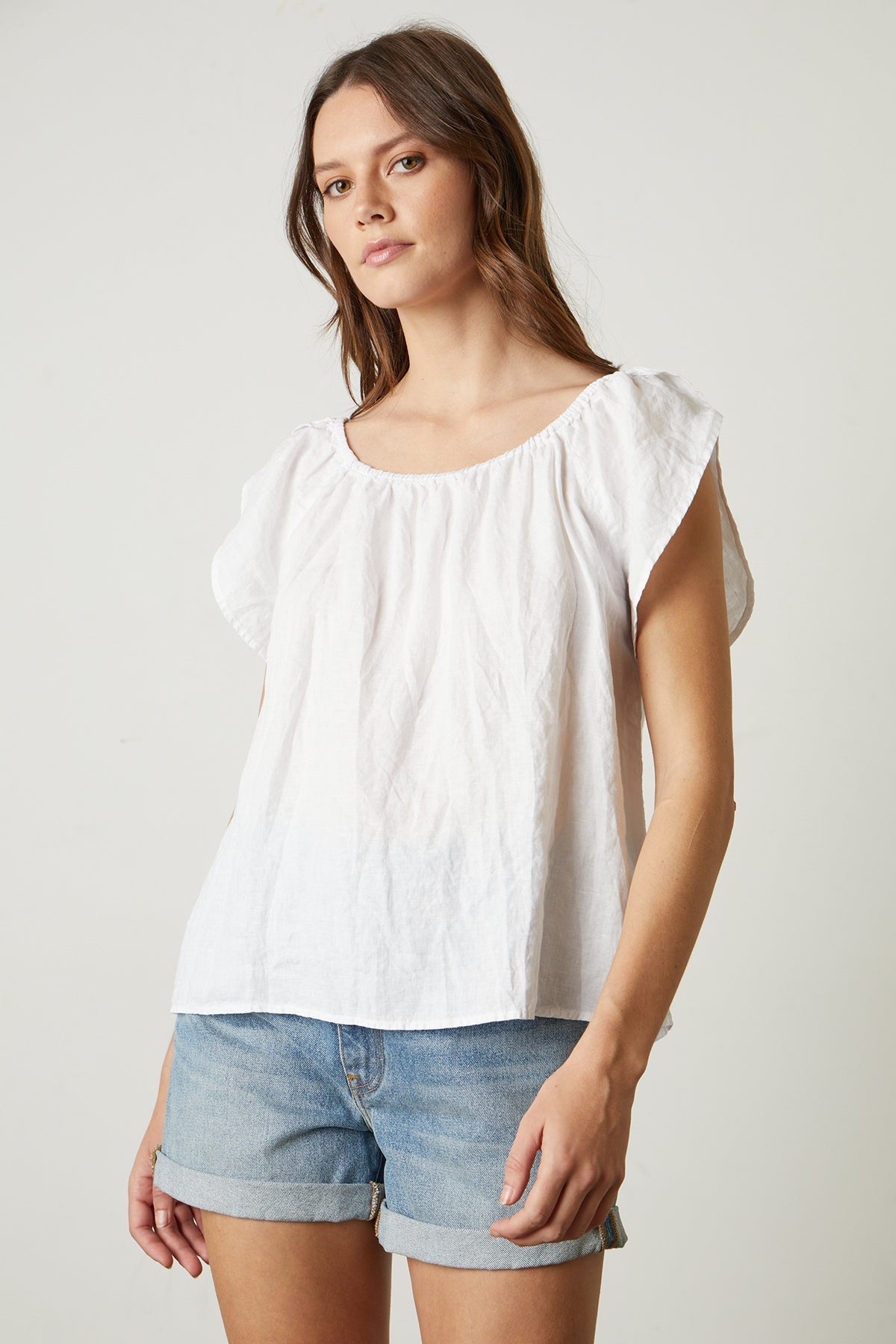 CEILA LINEN FLUTTER SLEEVE BLOUSE - Velvet Staging 2.0-26916092870852