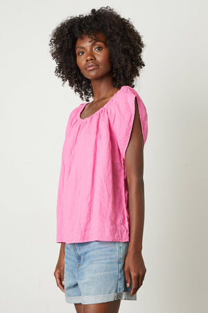 CEILA LINEN FLUTTER SLEEVE BLOUSE - Velvet Staging 2.0