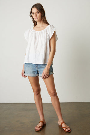 CEILA LINEN FLUTTER SLEEVE BLOUSE - Velvet Staging 2.0