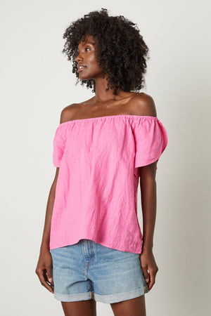 CEILA LINEN FLUTTER SLEEVE BLOUSE - Velvet Staging 2.0
