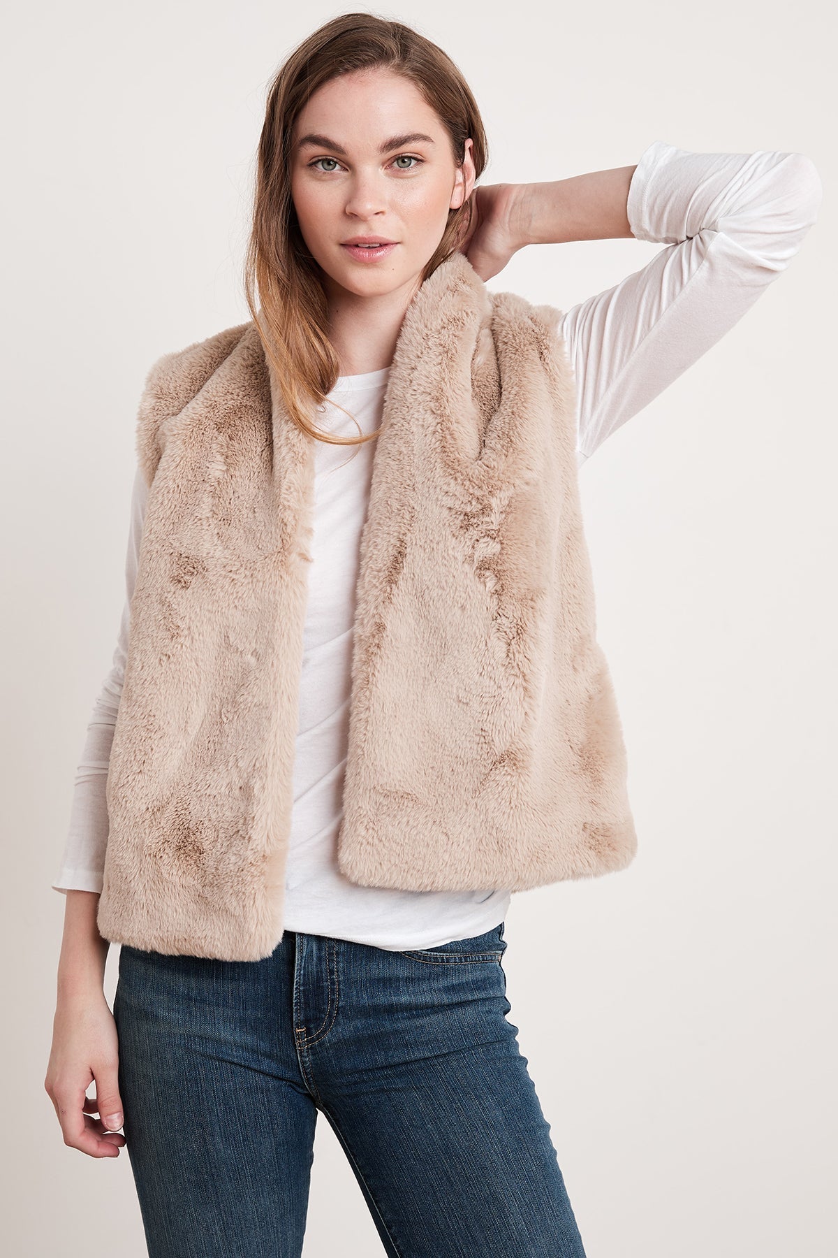 CHELLE FAUX LUX FUR OPEN VEST - Velvet Staging 2.0