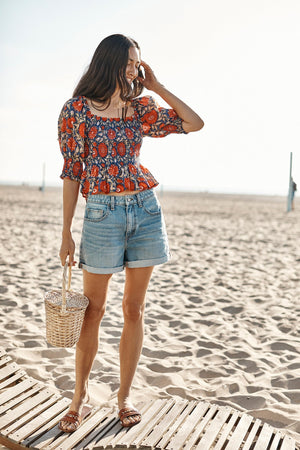 CORRYN PRINTED RUCHED TOP - Velvet Staging 2.0