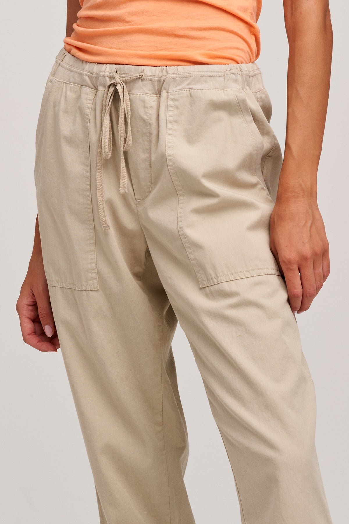 Cotton Twill Misty Pant in Oatmeal Detail Emphasis on Pockets