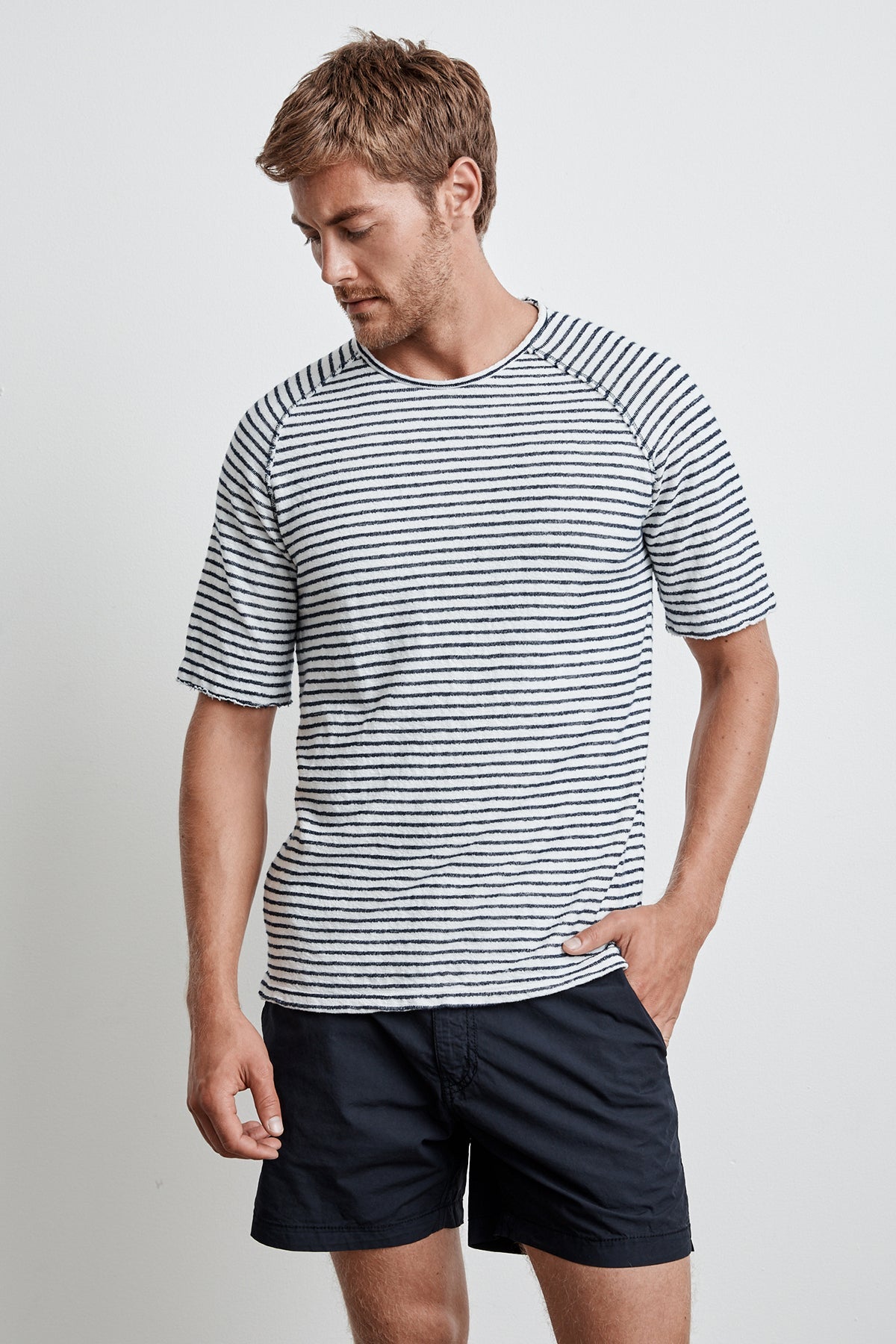 CYRANO HACCI BEACH STRIPE RAW EDGE RAGLAN TEE - Velvet Staging 2.0