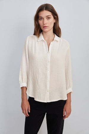 DAYNA 3/4 SLEEVE BUTTON-UP BLOUSE - Velvet Staging 2.0