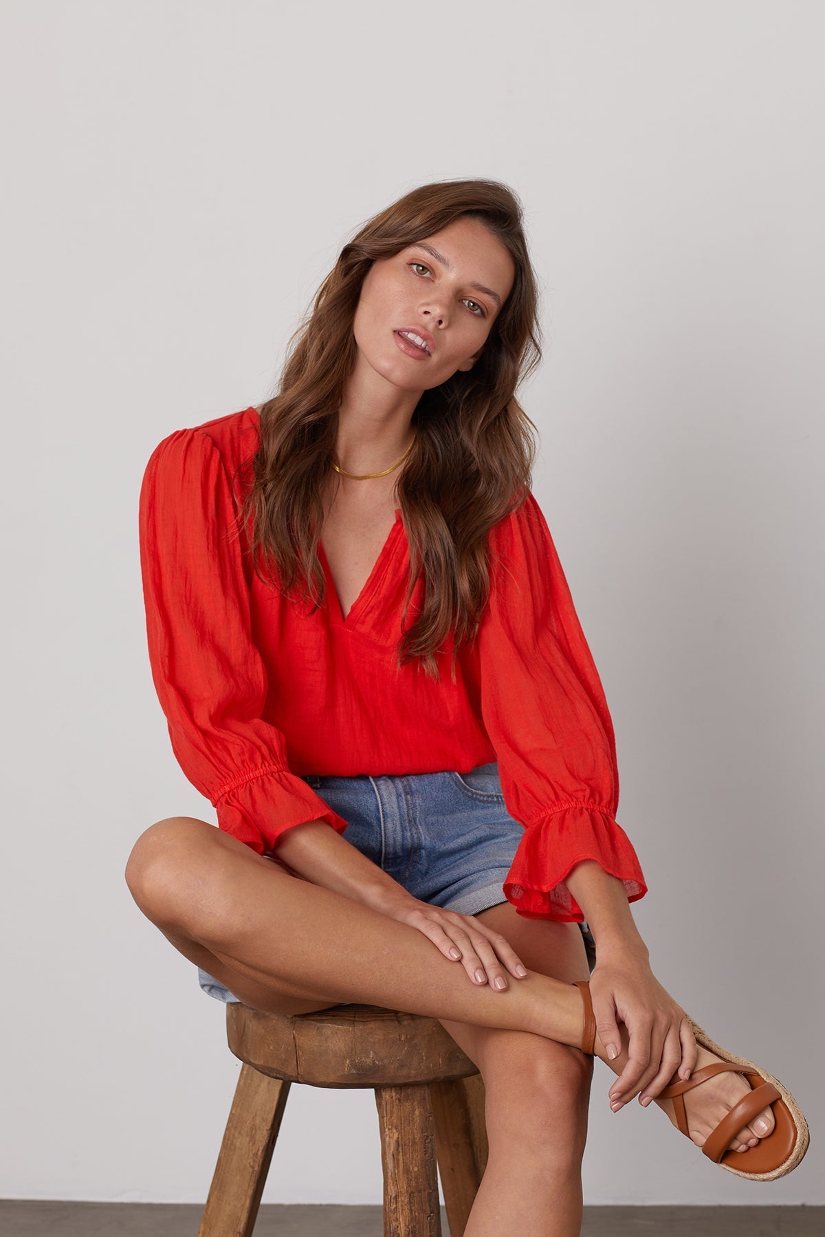 DITA COTTON GAUZE PEASANT TOP - Velvet Staging 2.0-26916117774532