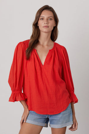 DITA COTTON GAUZE PEASANT TOP - Velvet Staging 2.0