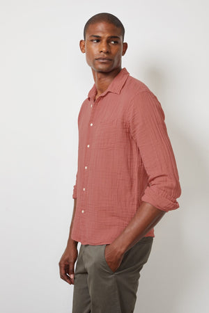 ELTON COTTON WOVEN BUTTON-UP SHIRT - Velvet Staging 2.0