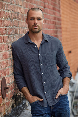 ELTON COTTON WOVEN BUTTON-UP SHIRT - Velvet Staging 2.0