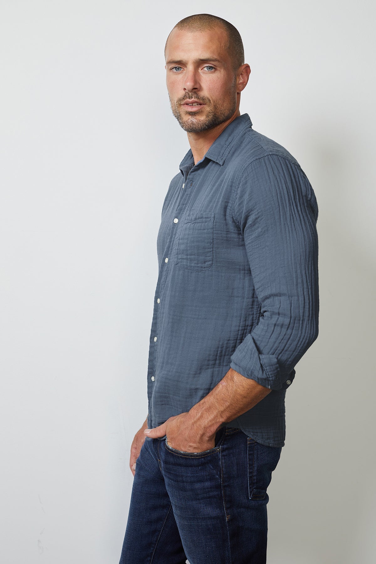 ELTON COTTON WOVEN BUTTON-UP SHIRT - Velvet Staging 2.0-26916135076036