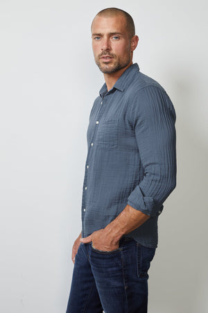 ELTON COTTON WOVEN BUTTON-UP SHIRT - Velvet Staging 2.0
