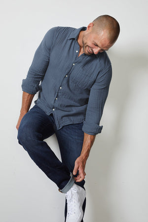 ELTON COTTON WOVEN BUTTON-UP SHIRT - Velvet Staging 2.0
