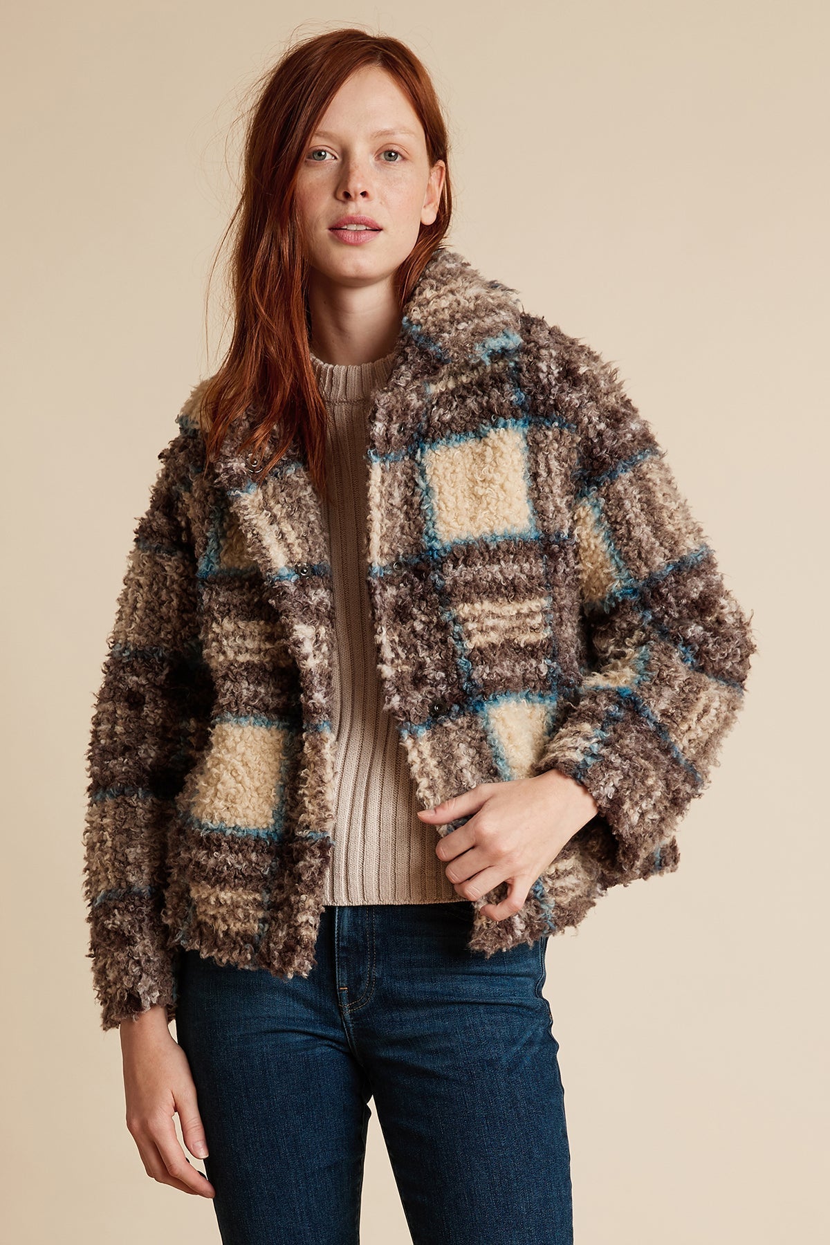 ERICA PLAID FAUX SHERPA JACKET - Velvet Staging 2.0