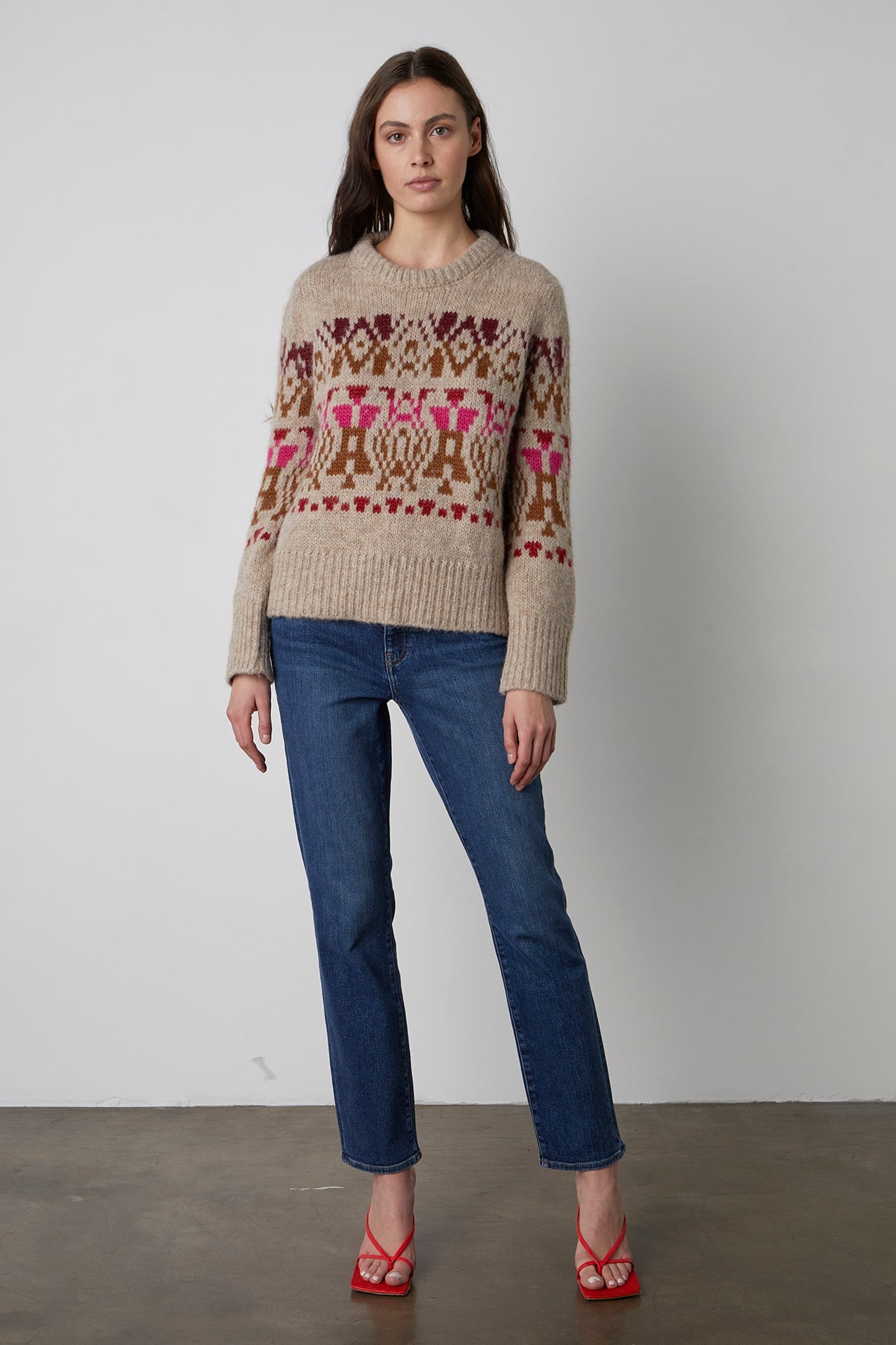 Cheyenne Sweater Fair Isle Front with Victoria Denim