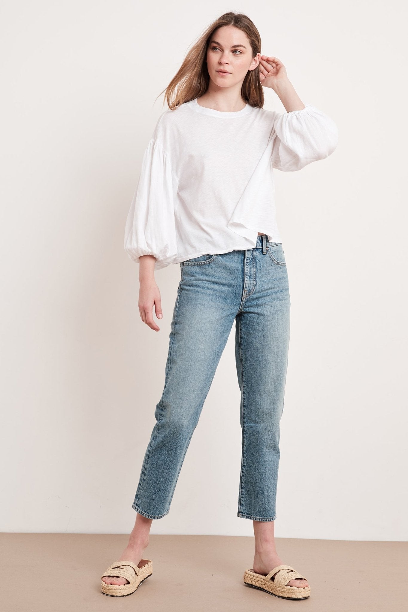 GENEVIEVE CONTRAST PUFF SLEEVE TEE - Velvet Staging 2.0-26916147036356