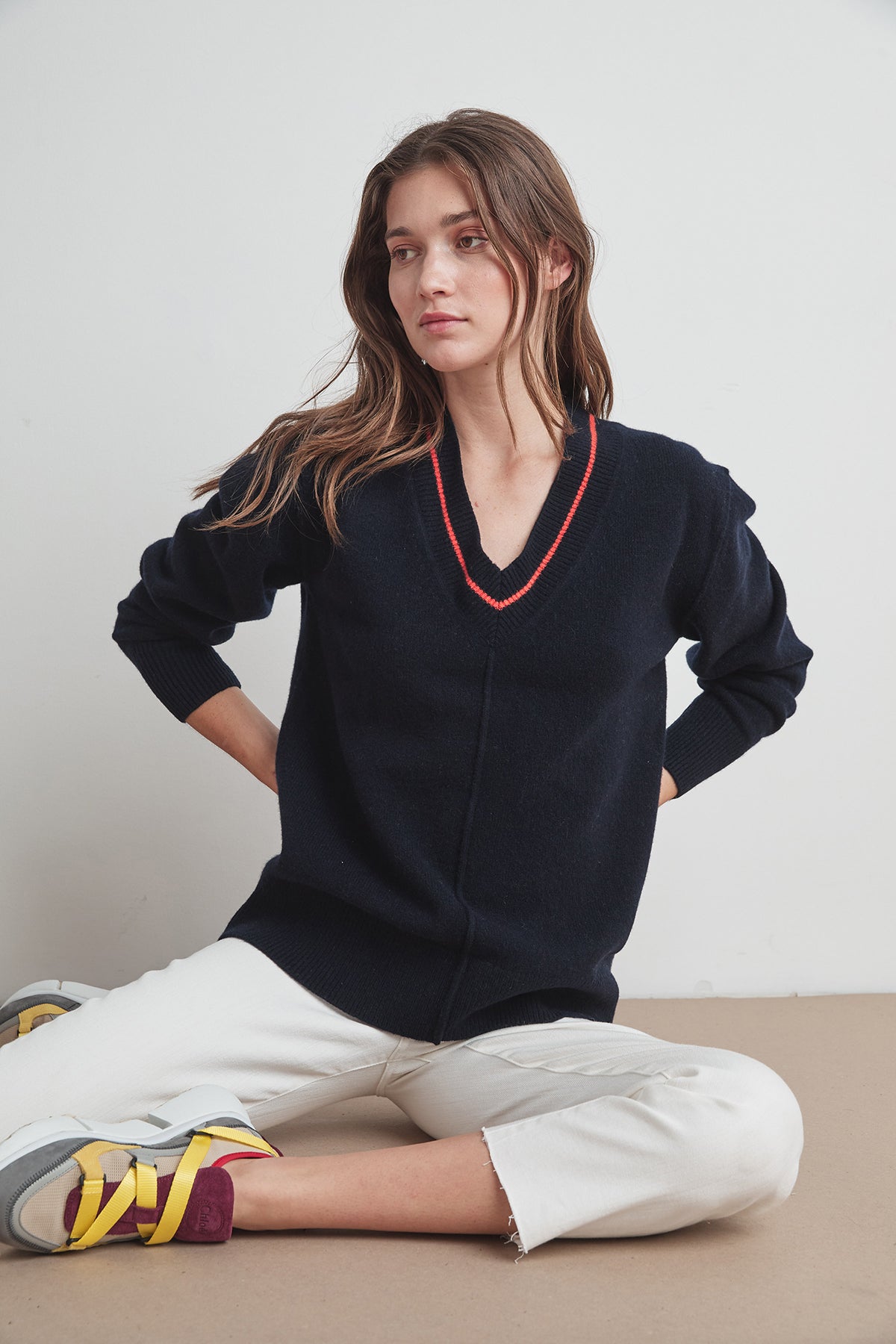 HAIDEE CASHMERE BLEND V-NECK SWEATER - Velvet Staging 2.0-26916155293892