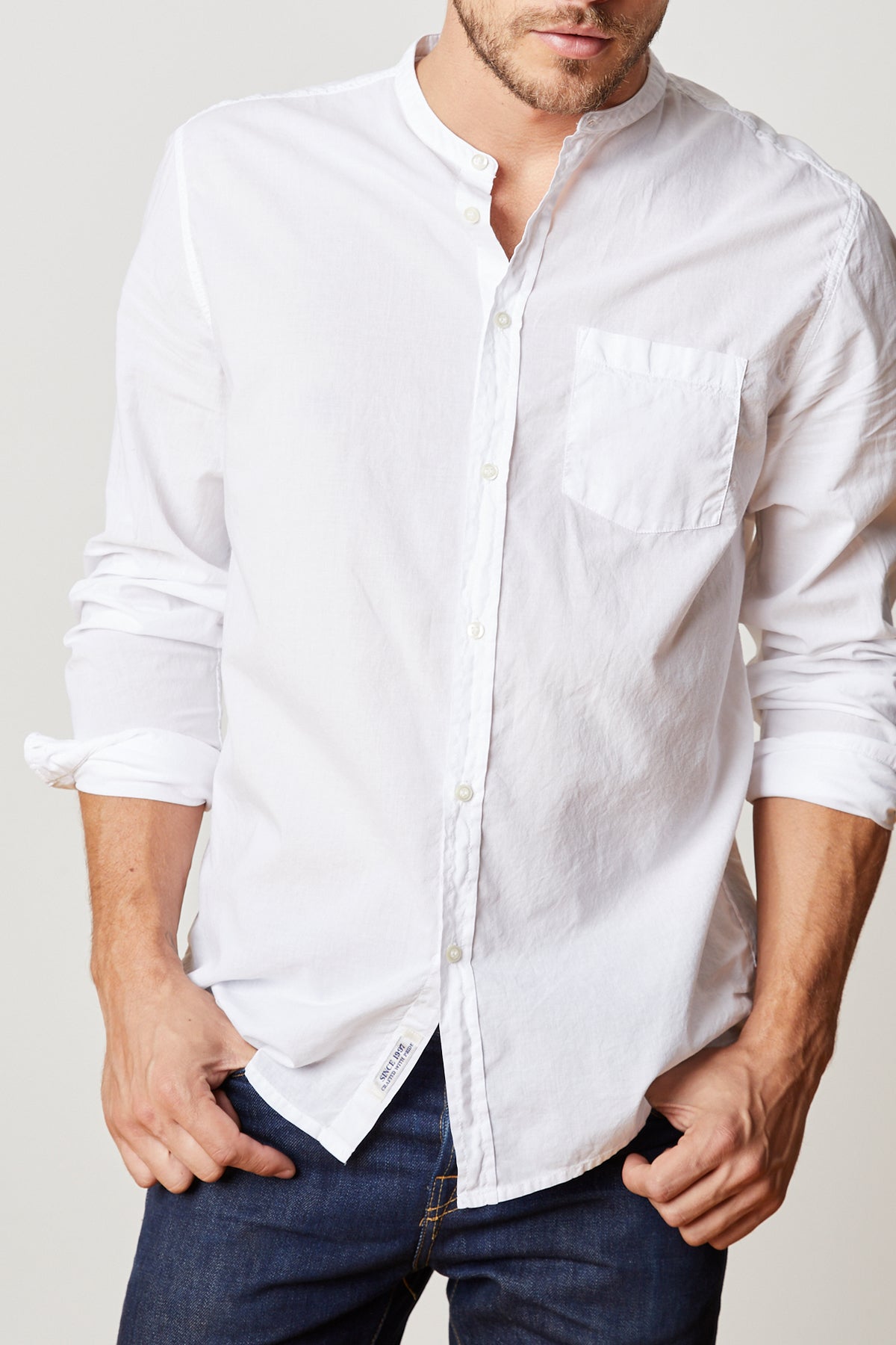 HEATH COLLARLESS WOVEN COTTON SHIRT - Velvet Staging 2.0