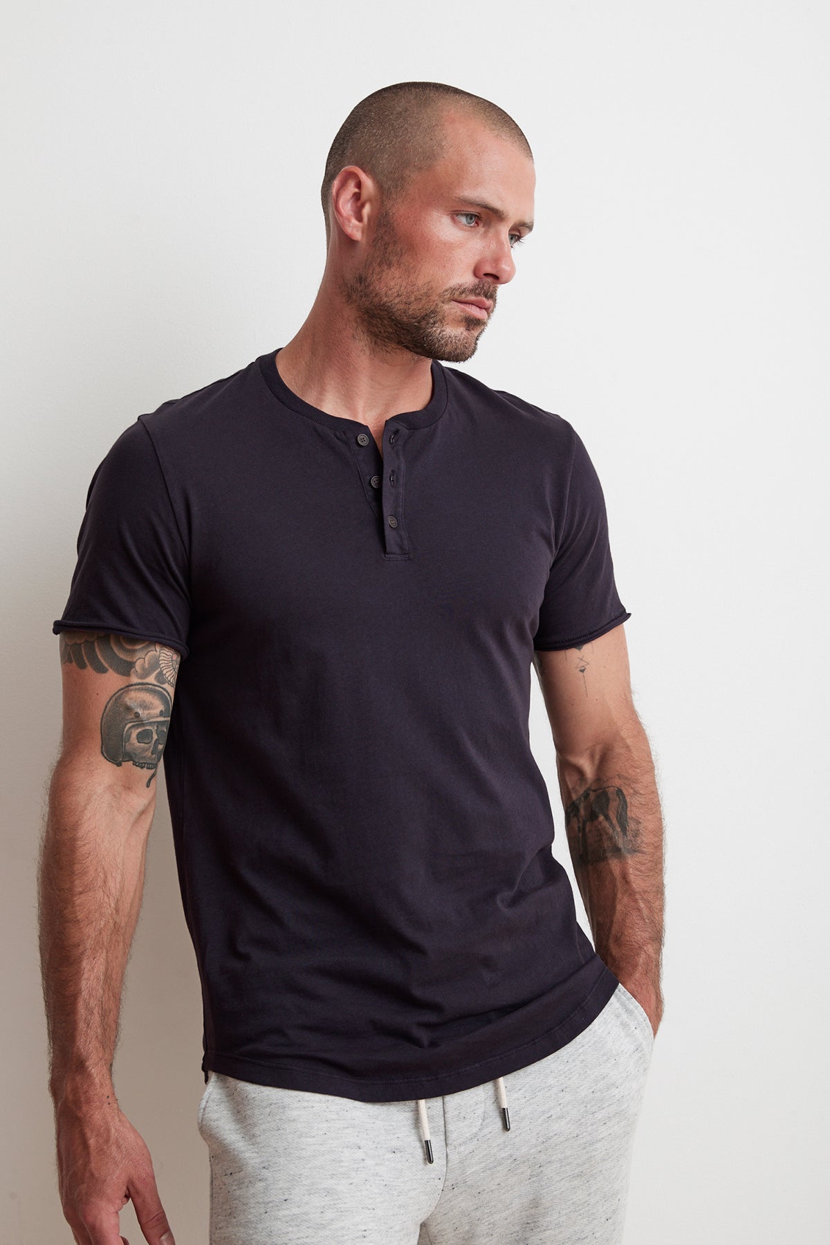 HESTON SUEDED JERSEY HENLEY - Velvet Staging 2.0-26916160635076
