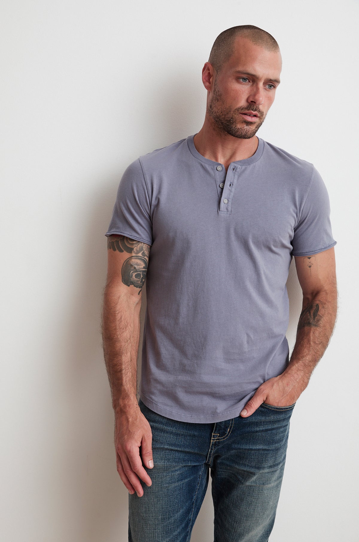 HESTON SUEDED JERSEY HENLEY - Velvet Staging 2.0