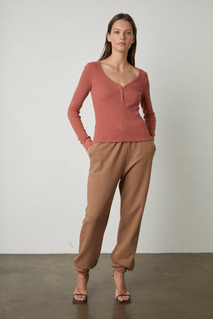 HILARY COTTON THERMAL HENLEY - Velvet Staging 2.0