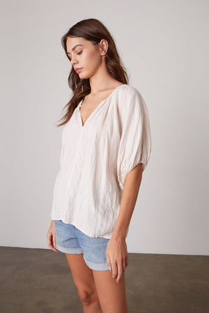 JANINE PUFF SLEEVE LINEN TOP - Velvet Staging 2.0