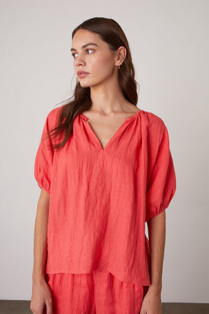 JANINE PUFF SLEEVE LINEN TOP - Velvet Staging 2.0