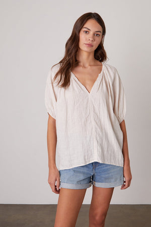 JANINE PUFF SLEEVE LINEN TOP - Velvet Staging 2.0