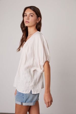 JANINE PUFF SLEEVE LINEN TOP - Velvet Staging 2.0