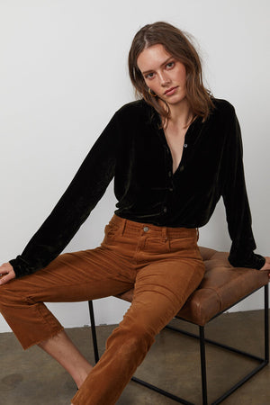 JENSINE SILK VELVET BUTTON-UP SHIRT - Velvet Staging 2.0