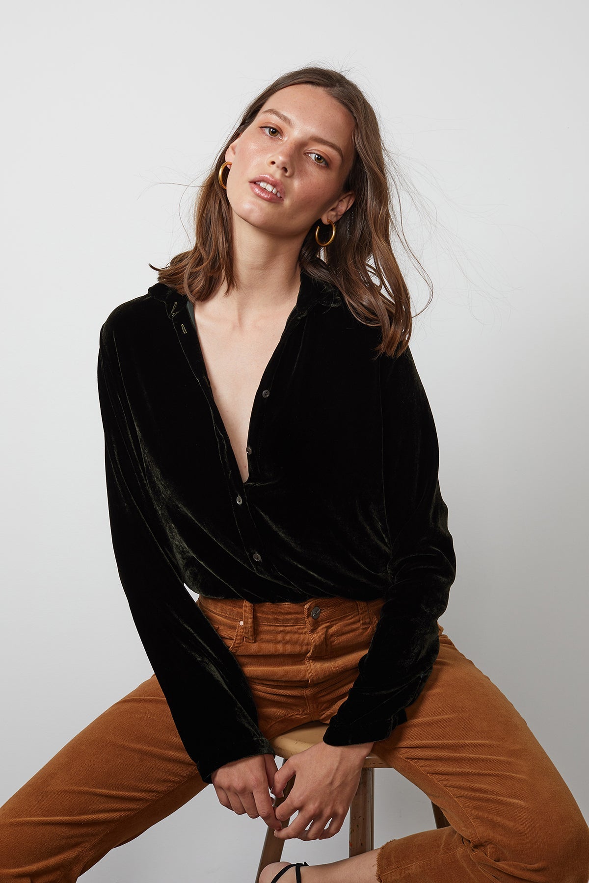 JENSINE SILK VELVET BUTTON-UP SHIRT - Velvet Staging 2.0-26916181213380