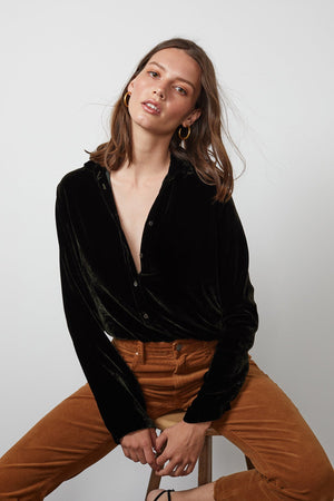 JENSINE SILK VELVET BUTTON-UP SHIRT - Velvet Staging 2.0