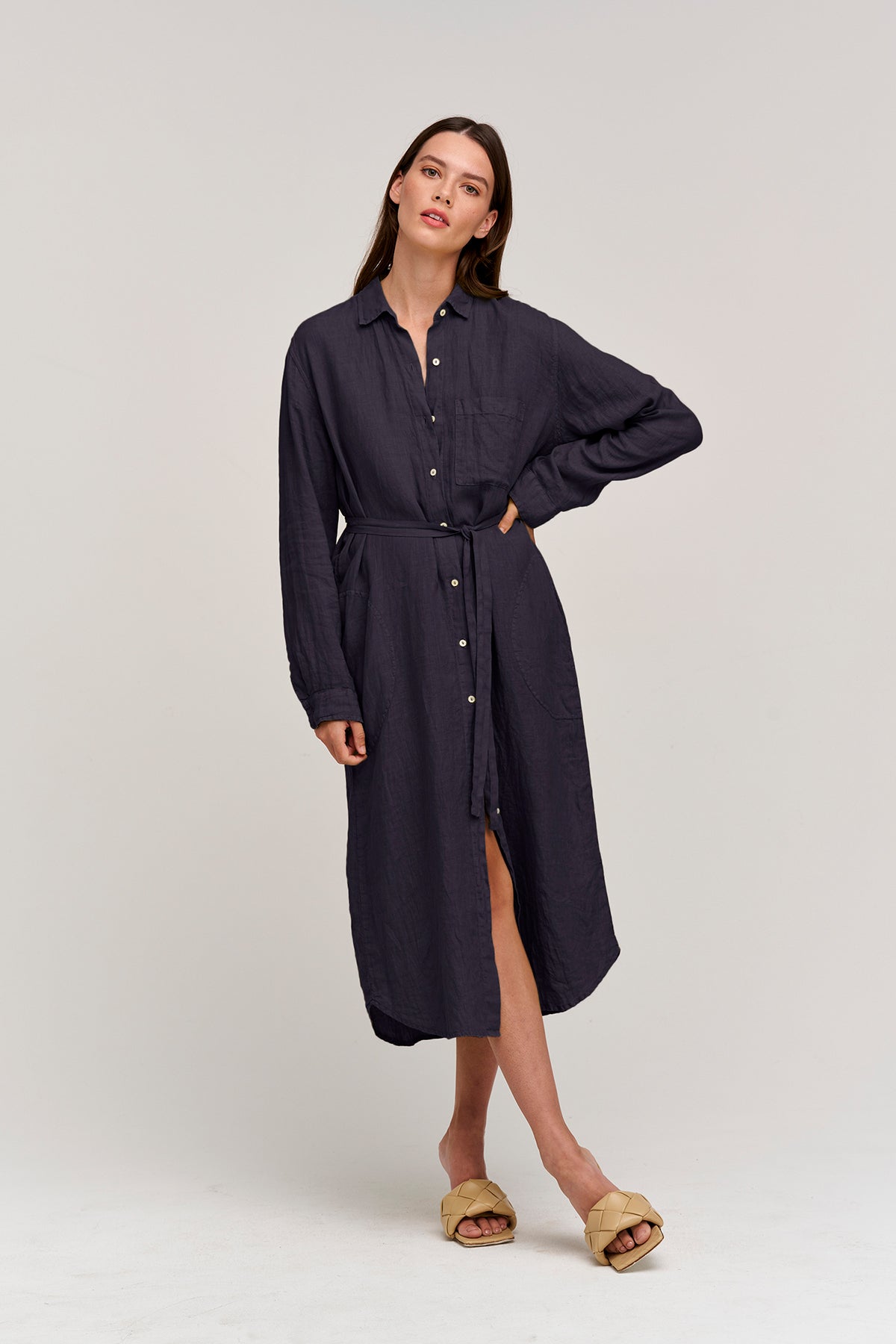 JORA LINEN BUTTON-UP DRESS - Velvet Staging 2.0-26916198449348