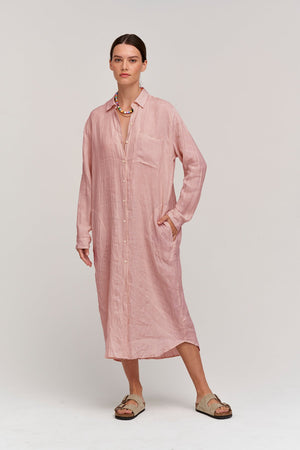JORA LINEN BUTTON-UP DRESS - Velvet Staging 2.0