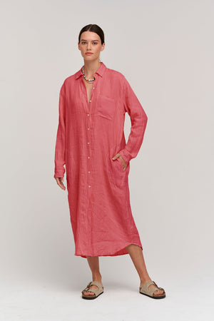 JORA LINEN BUTTON-UP DRESS - Velvet Staging 2.0