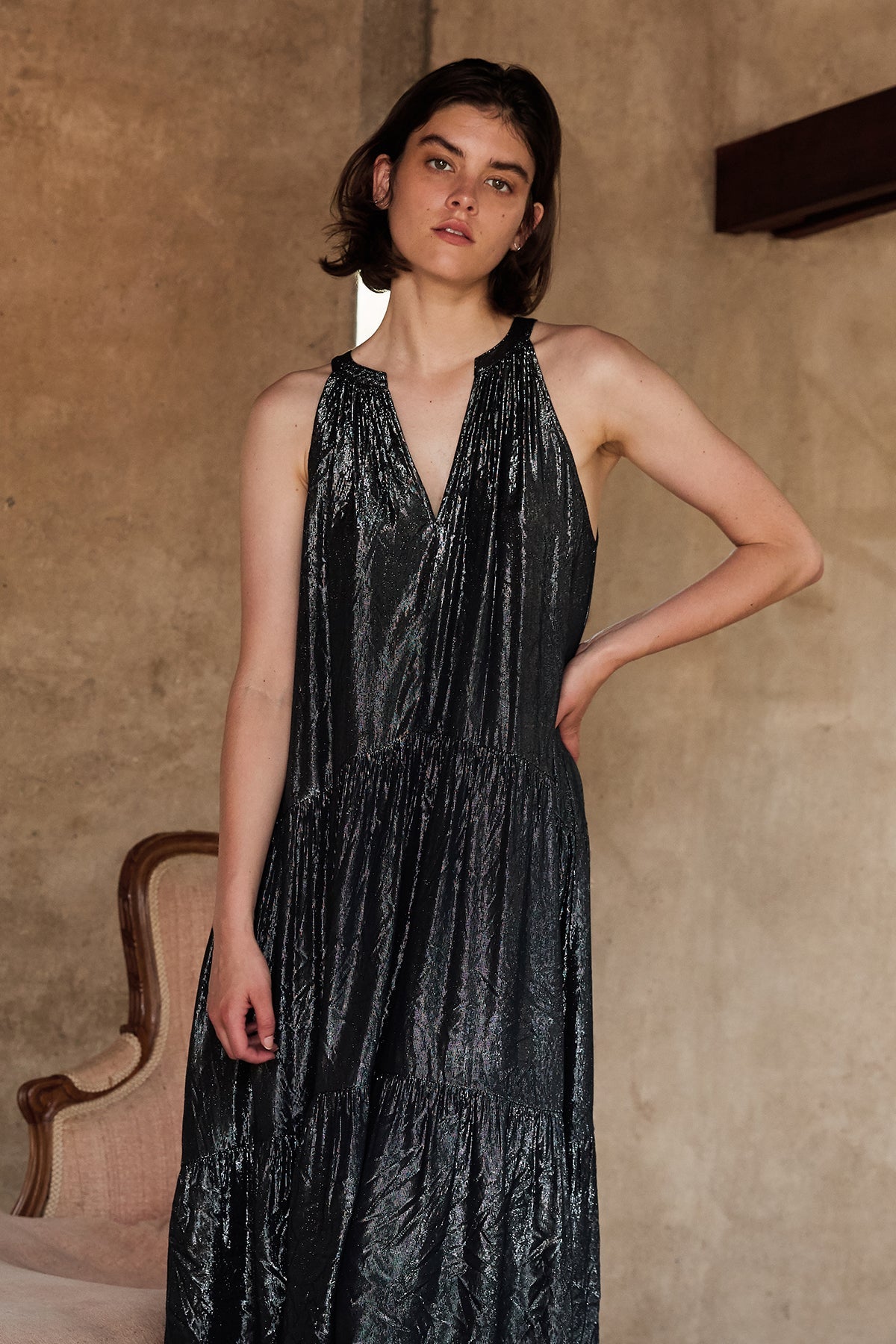 JORJA LAMÉ TIERED HALTER DRESS - Velvet Staging 2.0-26916190126276